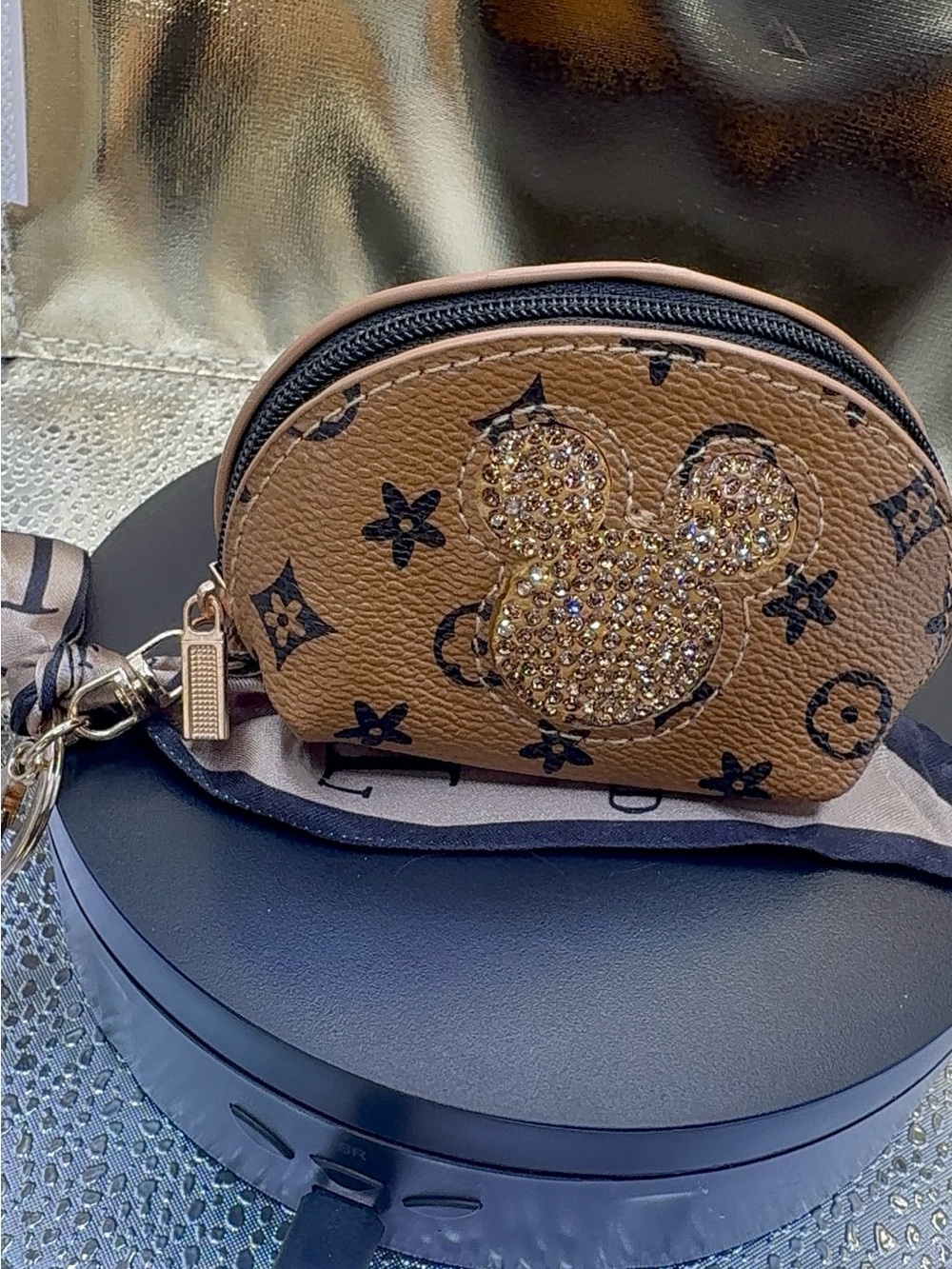 Brown Crystal Mickey Accent Coin Pouch